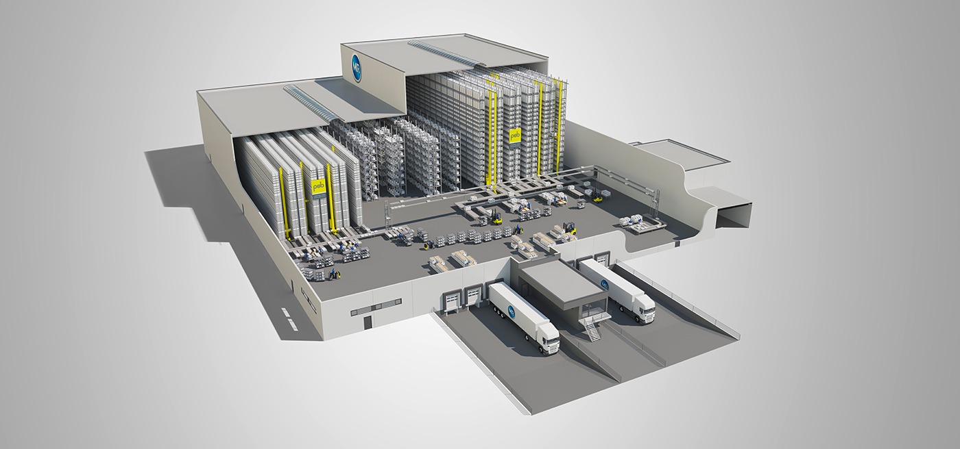 Automatische Intralogistik-Lösungen in einer Schemenansicht.