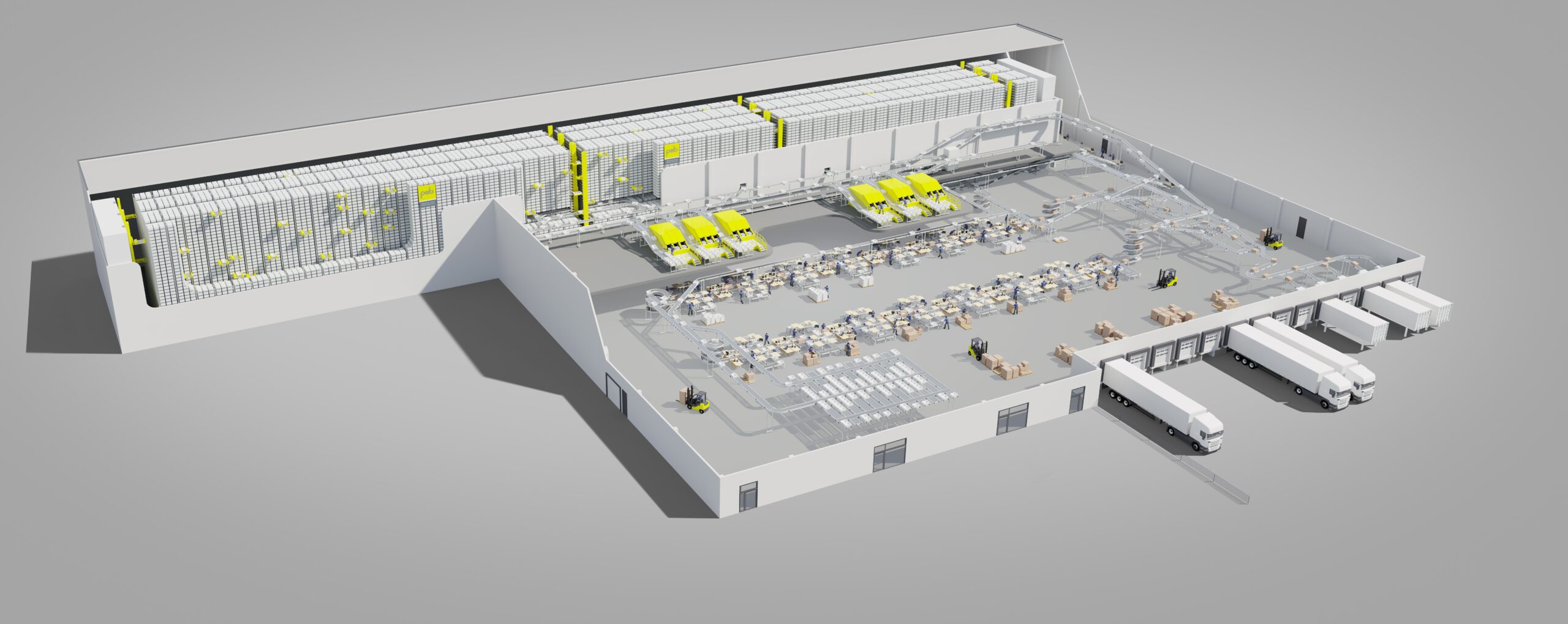 3D-Ansicht des Rotapick-Systems in einer Lageranlage